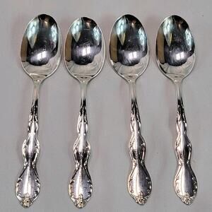 Camelot Melody Silverplate Pattern Set of 4 Tea Spoons Floral Scroll VTG 1954